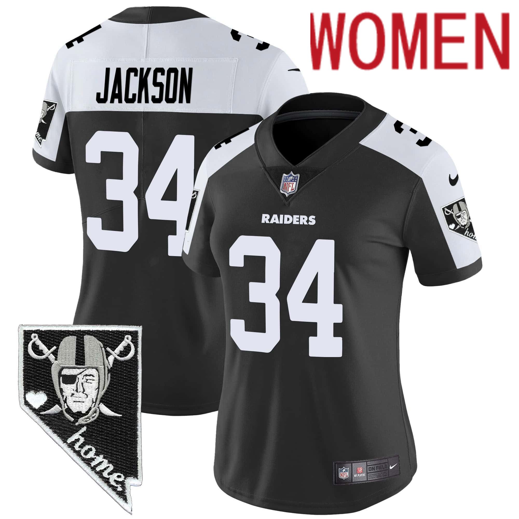 Women Oakland Raiders #34 Jackson Black 2024 Nike Nevada Home Patch Vapor NFL Jersey->women nfl jersey->Women Jersey